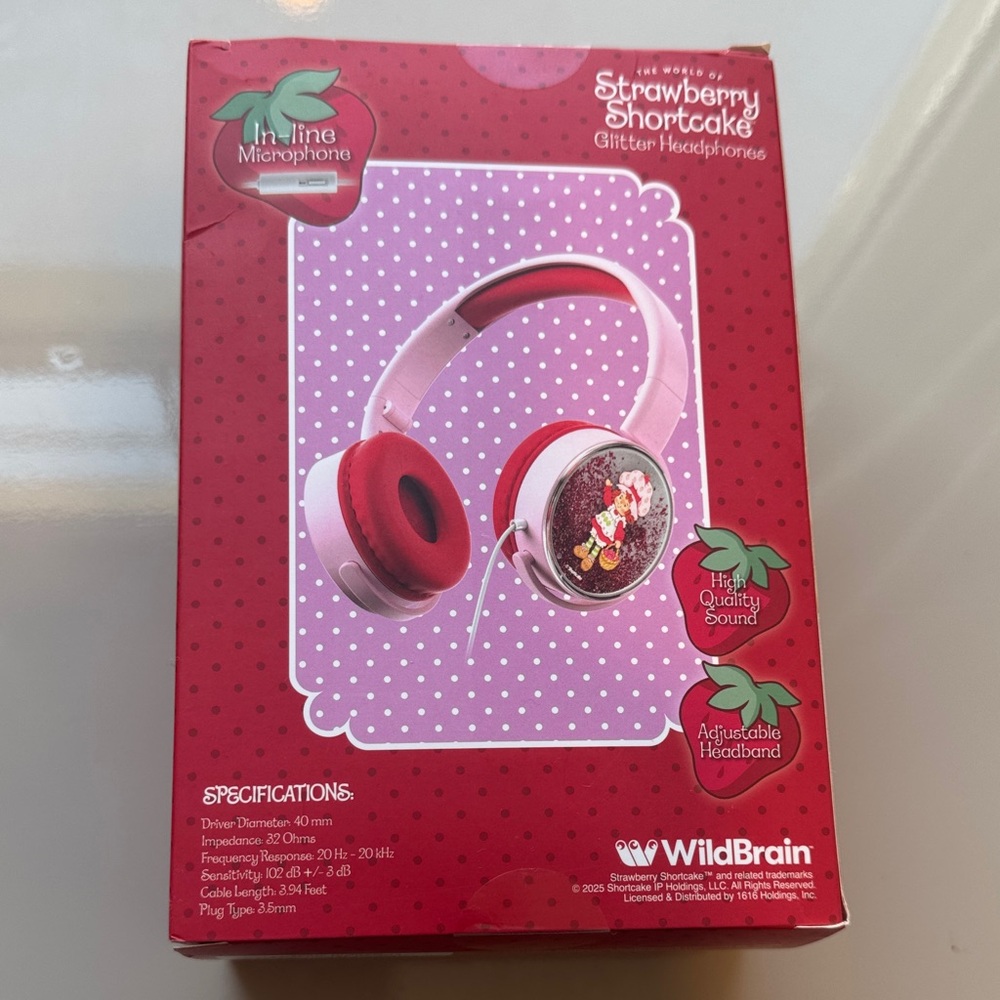 Strawberry Shortcake Pink & Red Glitter Headphones with In-Line Microphone